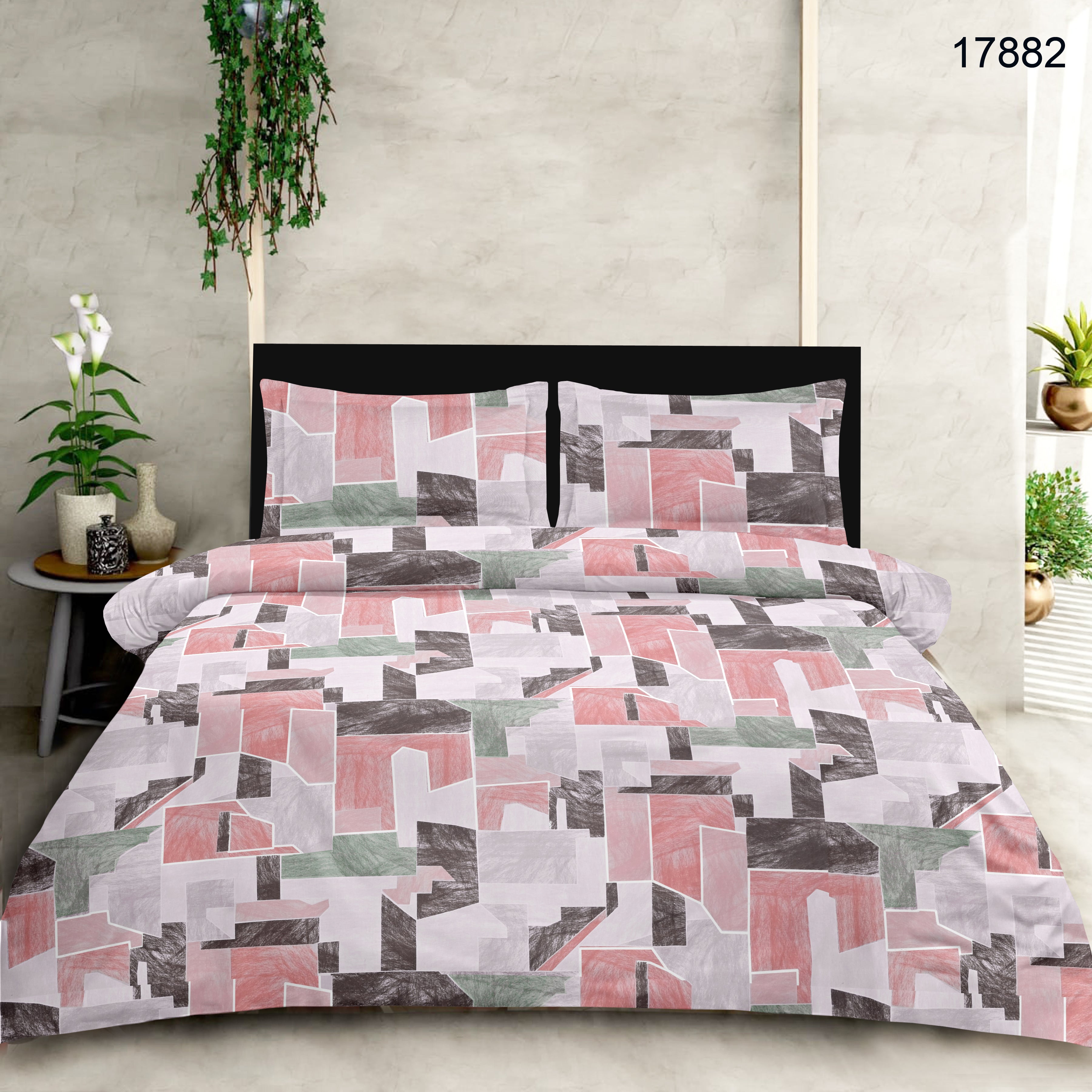 100% Cotton King Size Double Bed sheet for Bed (108 X 108 Inches) with 2 Pillow Covers | Red Block Print