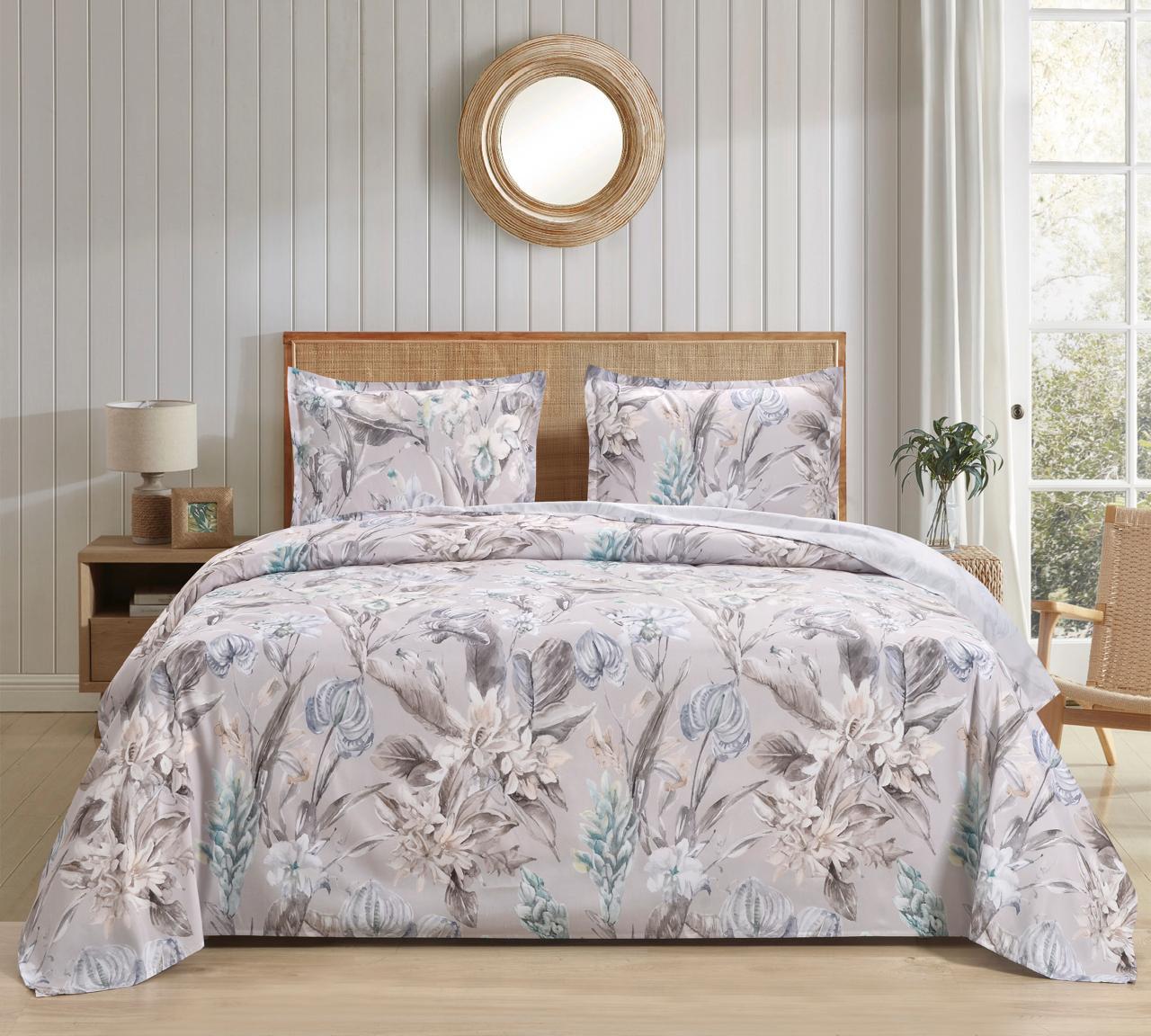 100% Cotton King Size Double Bed sheet for Bed (108 X 108 Inches) with 2 Pillow Covers | Blue Flower Elvy