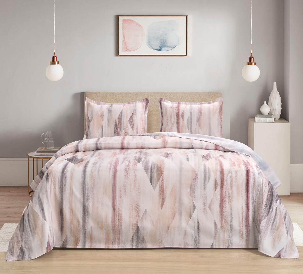 100% Cotton King Size Double Bed sheet for Bed (108 X 108 Inches) with 2 Pillow Covers | Copper abstract Elvy